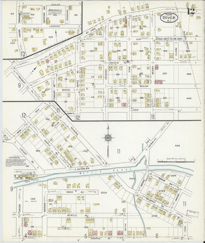 Sanborn Fire Insurance Map from Dover, Morris County, New Jersey (1916), Sheet #0012 - Complete Map Set gallery image, historic Sanborn map, vintage wall art, New Jersey New Jersey