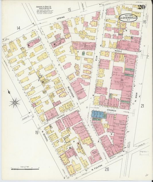 Sanborn Fire Insurance Map from Gloversville, Fulton County, New York (1907), Sheet #0020 - Historic Sanborn Fire Insurance Map Print, vintage old map wall art, antique decor, genealogy gift, New York New York map