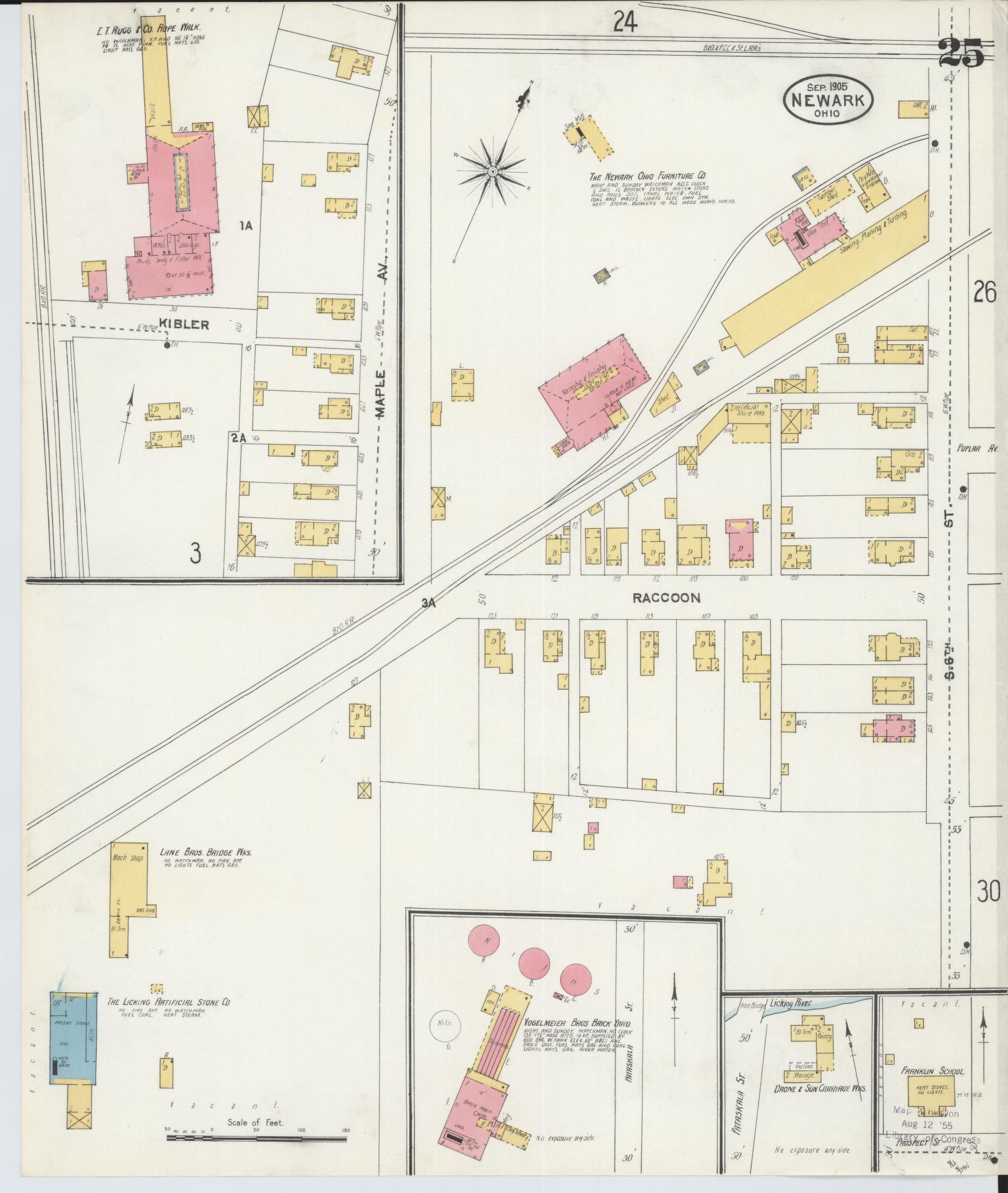 Sanborn Fire Insurance Map from Newark, Licking County, Ohio (1905), Sheet #0025 - Complete Map Set gallery image, historic Sanborn map, vintage wall art, Ohio Ohio
