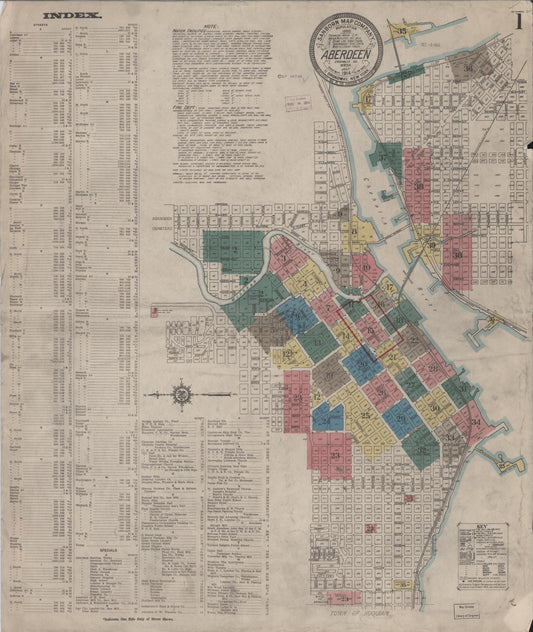 Sanborn Fire Insurance Map from Aberdeen, Grays Harbor County, Washington (1914), Sheet #0001 - Complete Map Set gallery image, historic Sanborn map, vintage wall art, Washington Washington