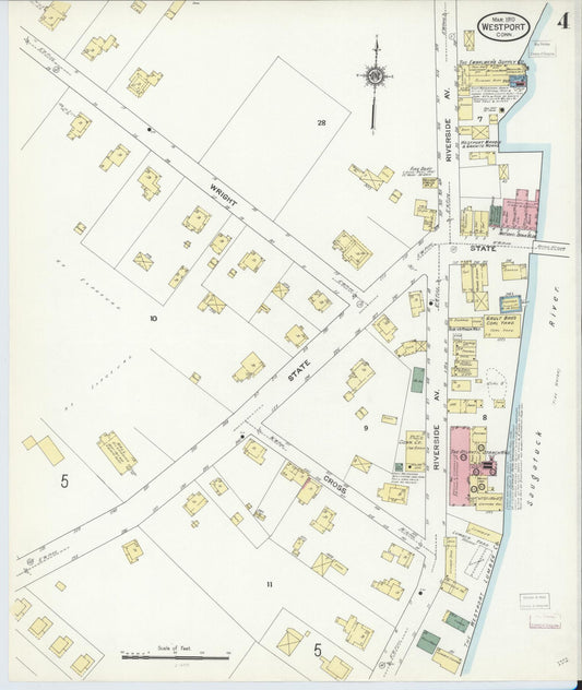 Sanborn Fire Insurance Map from Westport, Fairfield County, Connecticut (1910), Sheet #0004 - Historic Sanborn Fire Insurance Map Print, vintage old map wall art, antique decor, genealogy gift, Connecticut Connecticut map