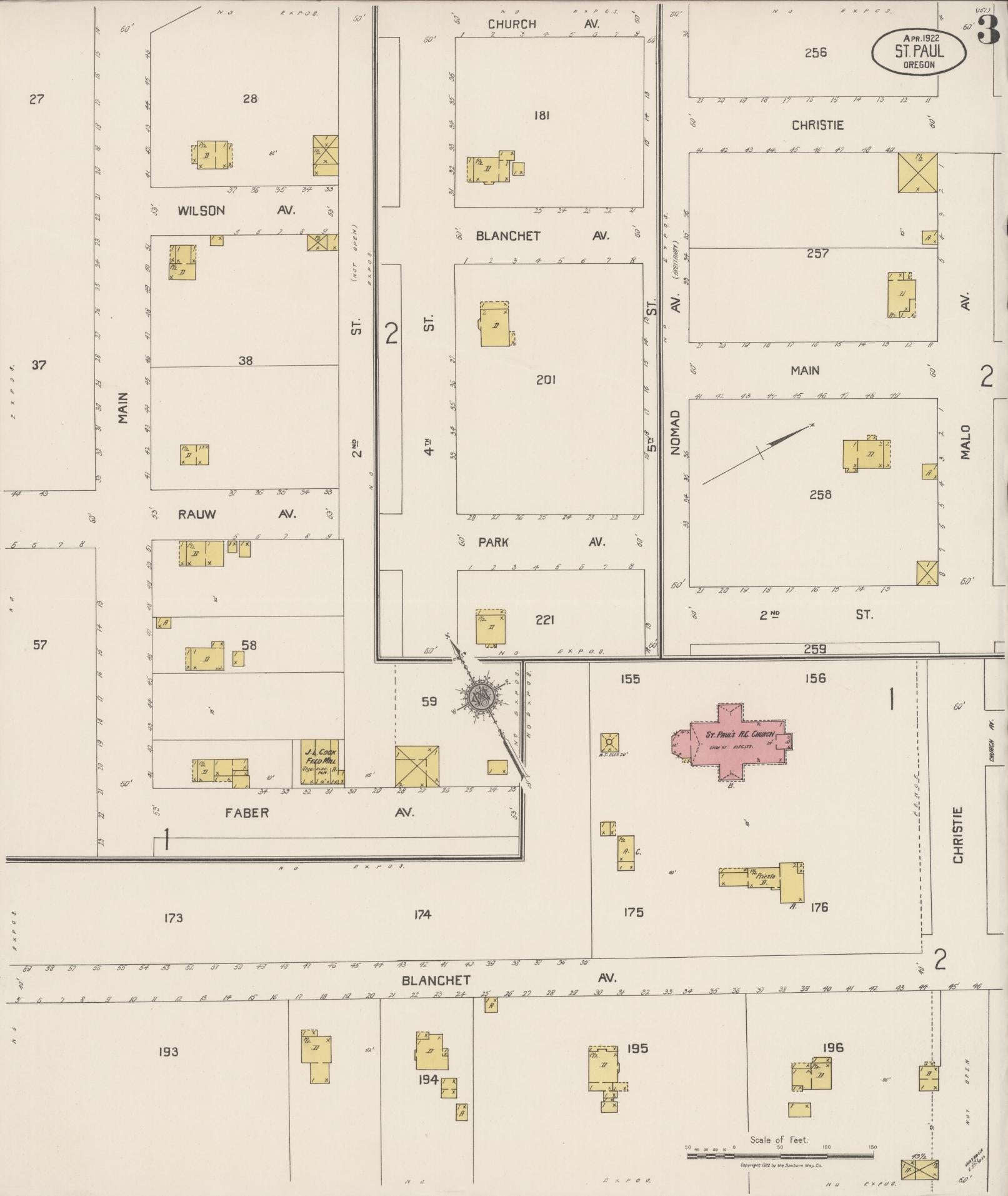 Sanborn Fire Insurance Map from Saint Paul, Marion County, Oregon (1922), Sheet #0003 - Complete Map Set gallery image, historic Sanborn map, vintage wall art, Oregon Oregon