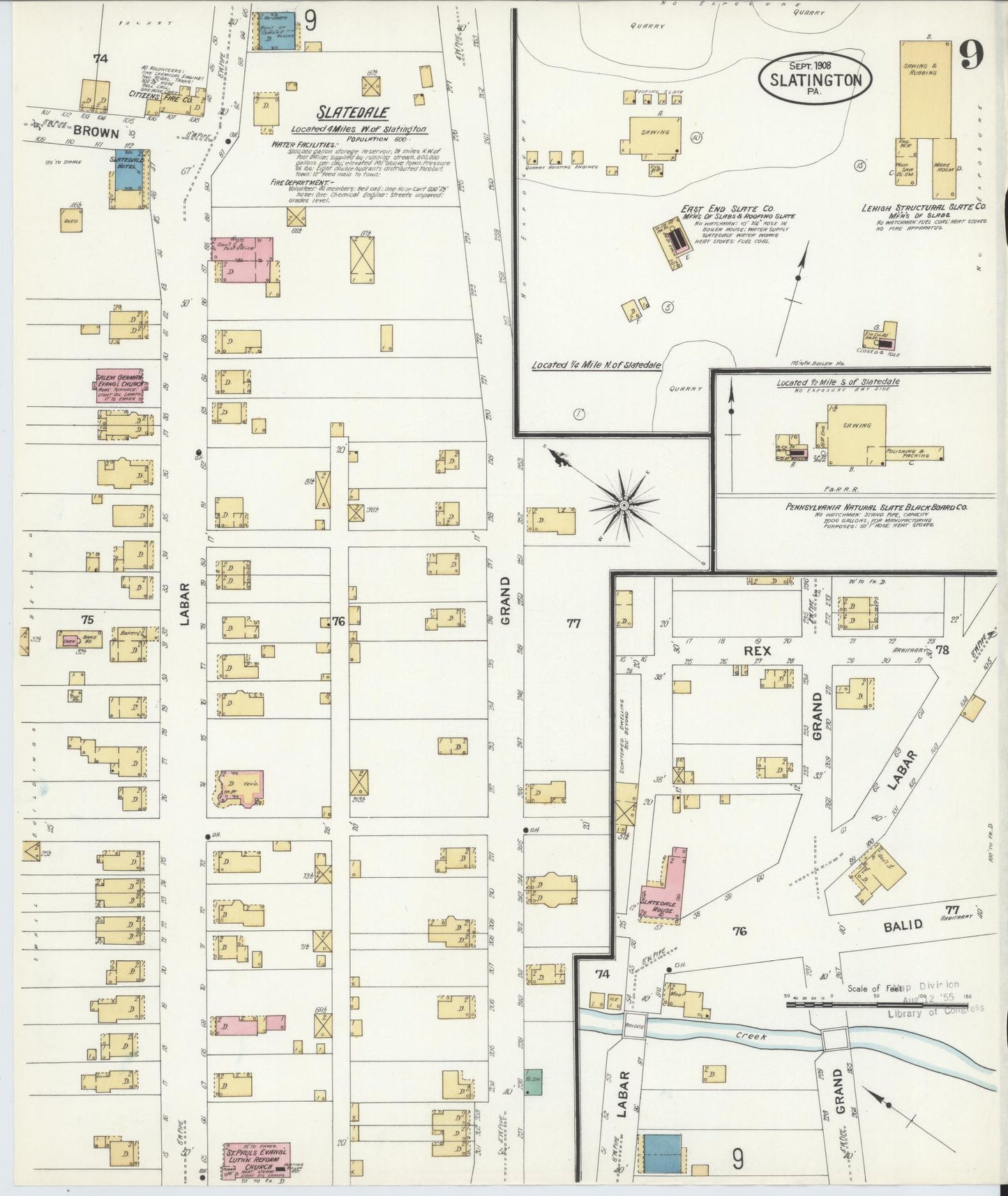 Sanborn Fire Insurance Map from Slatington, Lehigh County, Pennsylvania (1908), Sheet #0009 - Historic Sanborn Fire Insurance Map Print, vintage old map wall art, antique decor, genealogy gift, Pennsylvania Pennsylvania map