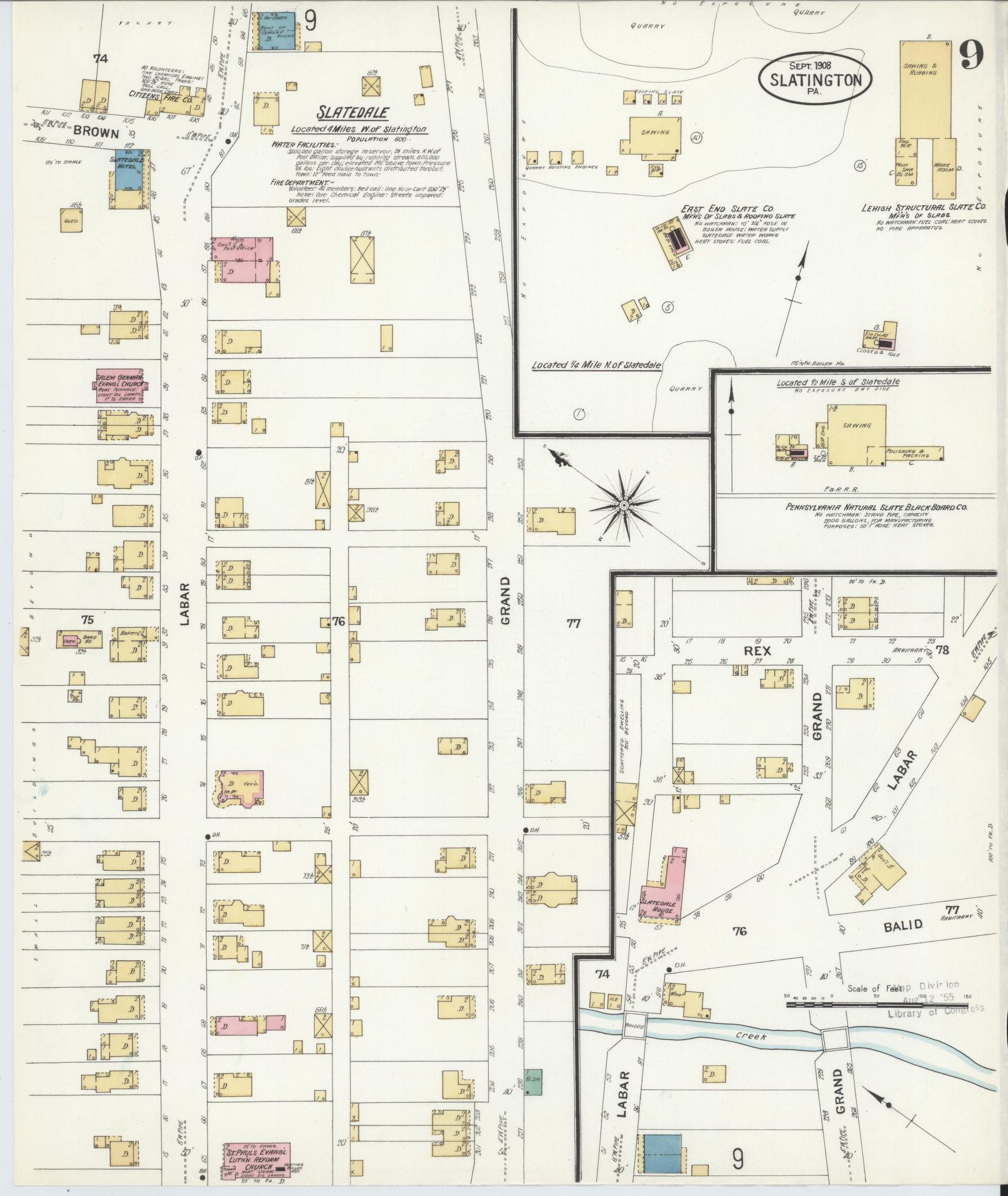 Sanborn Fire Insurance Map from Slatington, Lehigh County, Pennsylvania (1908), Sheet #0009 - Historic Sanborn Fire Insurance Map Print, vintage old map wall art, antique decor, genealogy gift, Pennsylvania Pennsylvania map