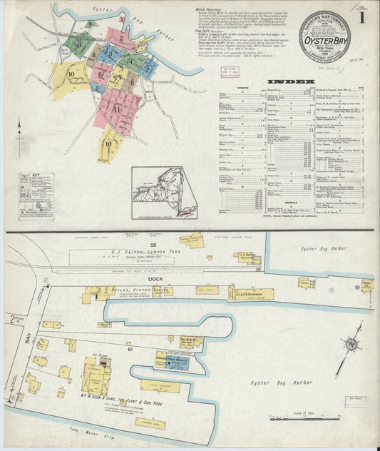 Sanborn Fire Insurance Map from Oyster Bay, Nassau County, New York (1915), Sheet #0001 - Historic Sanborn Fire Insurance Map Print, vintage old map wall art, antique decor, genealogy gift, New York New York map