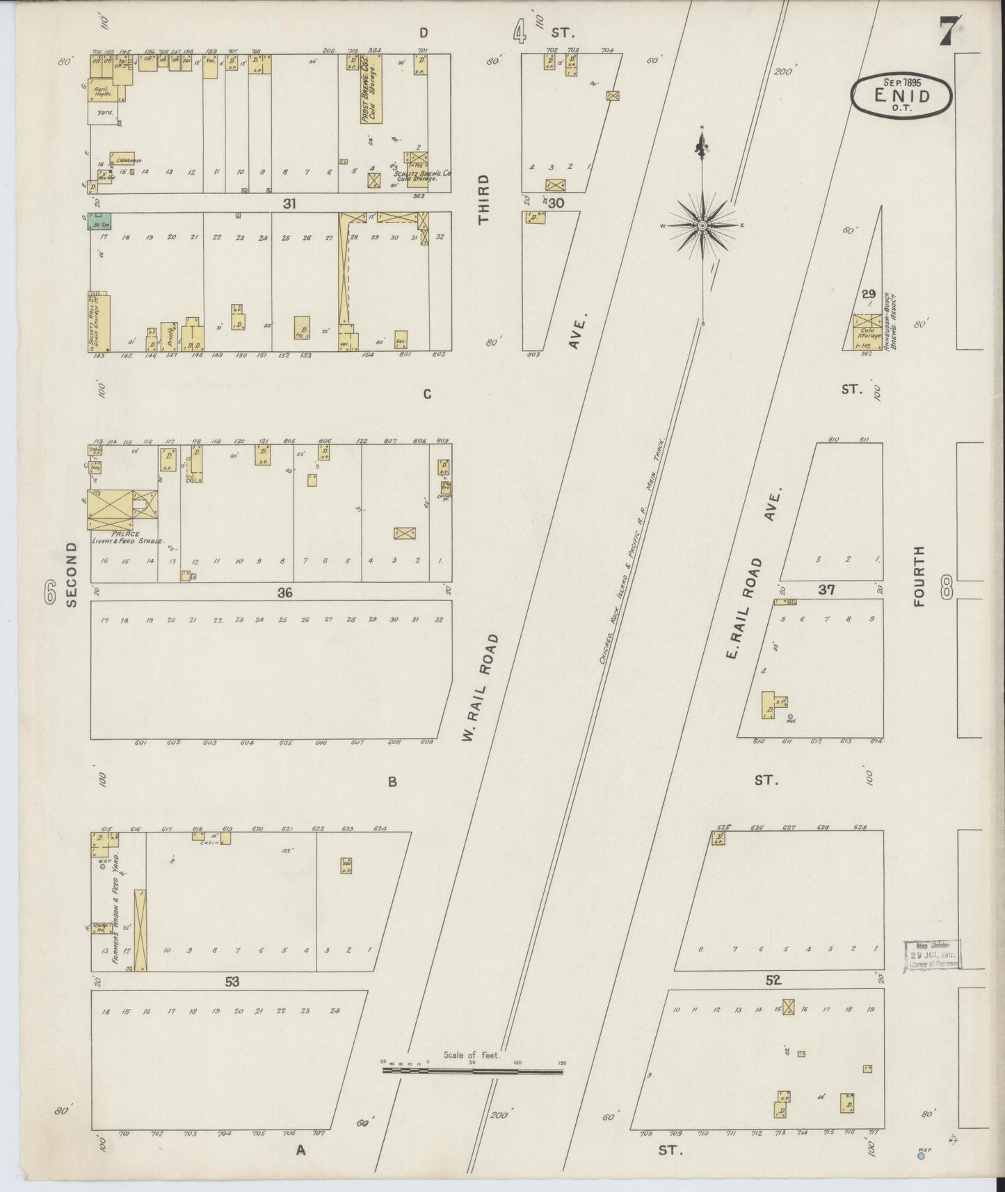 Sanborn Fire Insurance Map from Enid, Garfield County, Oklahoma (1895), Sheet #0007 - Complete Map Set gallery image, historic Sanborn map, vintage wall art, Oklahoma Oklahoma