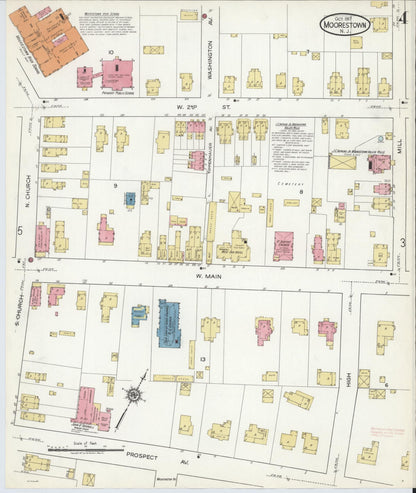 Sanborn Fire Insurance Map from Moorestown, Burlington County, New Jersey (1917), Sheet #0004 - Complete Map Set gallery image, historic Sanborn map, vintage wall art, New Jersey New Jersey