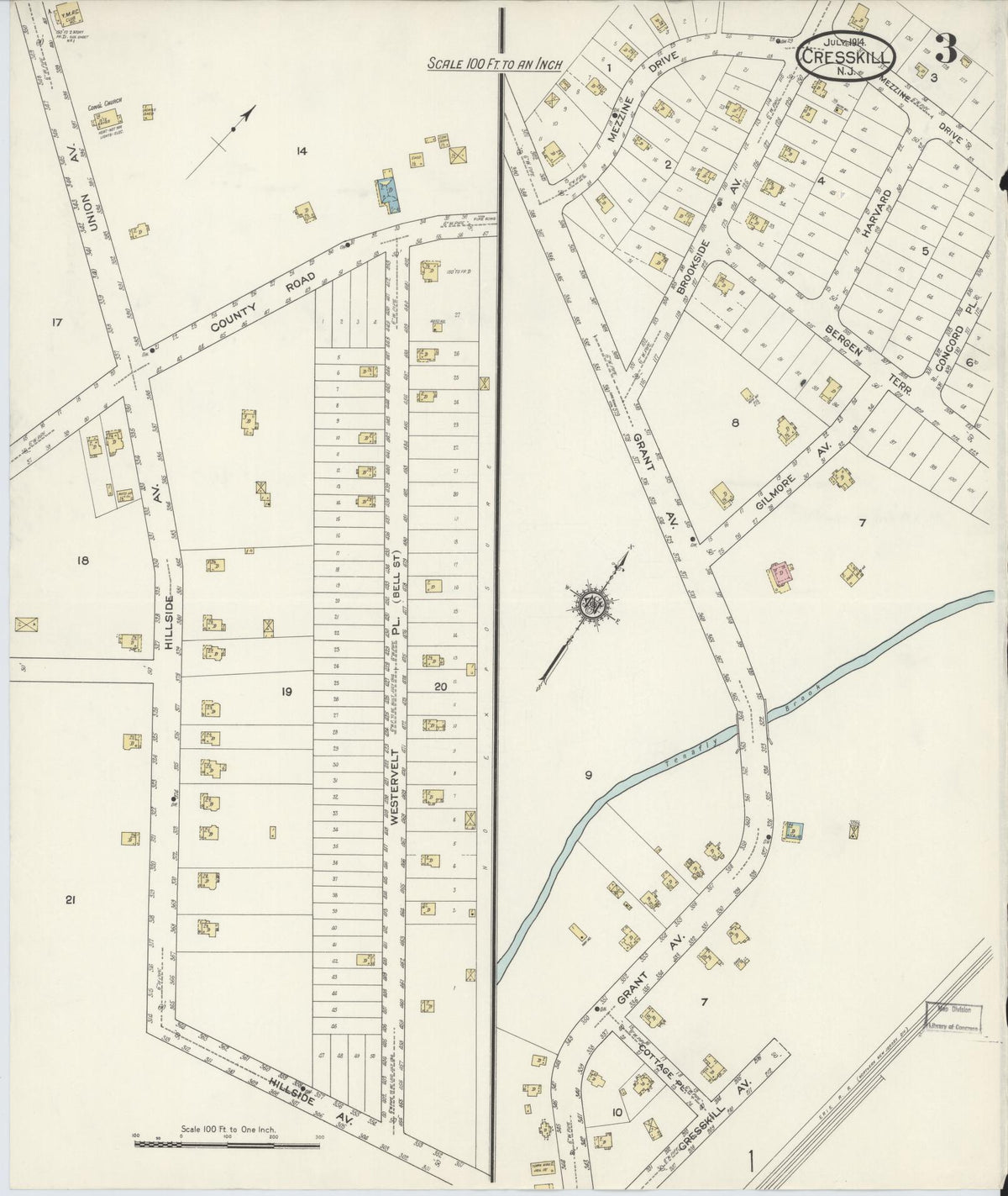 Sanborn Fire Insurance Map from Cresskill, Bergen County, New Jersey (1914), Sheet #0003 - Historic Sanborn Fire Insurance Map Print, vintage old map wall art, antique decor, genealogy gift, New Jersey New Jersey map