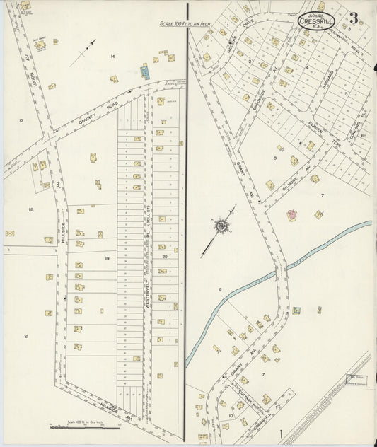 Sanborn Fire Insurance Map from Cresskill, Bergen County, New Jersey (1914), Sheet #0003 - Historic Sanborn Fire Insurance Map Print, vintage old map wall art, antique decor, genealogy gift, New Jersey New Jersey map
