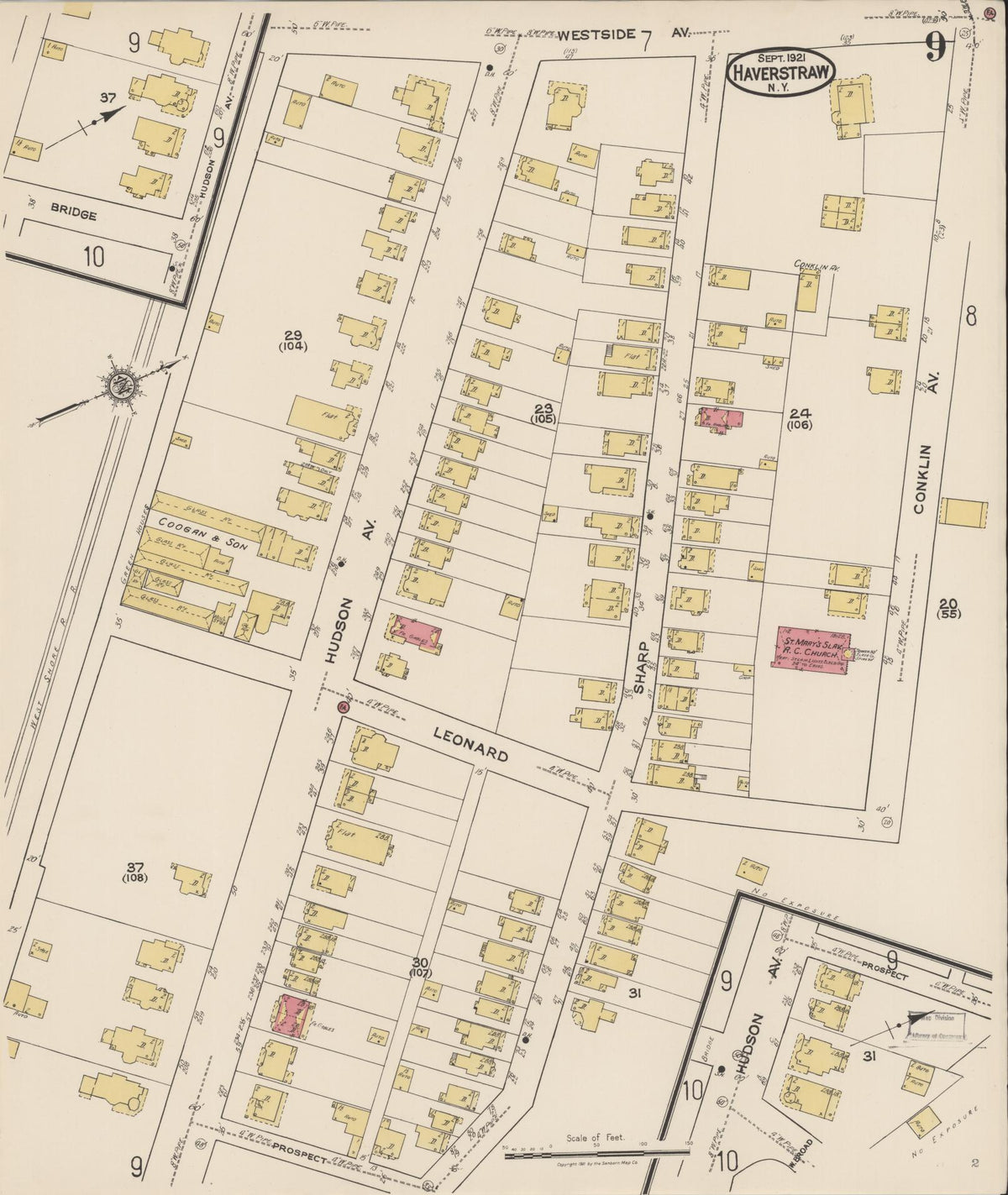 Sanborn Fire Insurance Map from Haverstraw, Rockland County, New York (1921), Sheet #0009 - Historic Sanborn Fire Insurance Map Print, vintage old map wall art, antique decor, genealogy gift, New York New York map