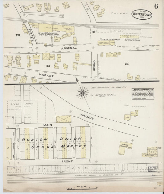 Sanborn Fire Insurance Map from Watertown, Middlesex County, Massachusetts (1884), Sheet #0006 - Historic Sanborn Fire Insurance Map Print, vintage old map wall art, antique decor, genealogy gift, Massachusetts Massachusetts map