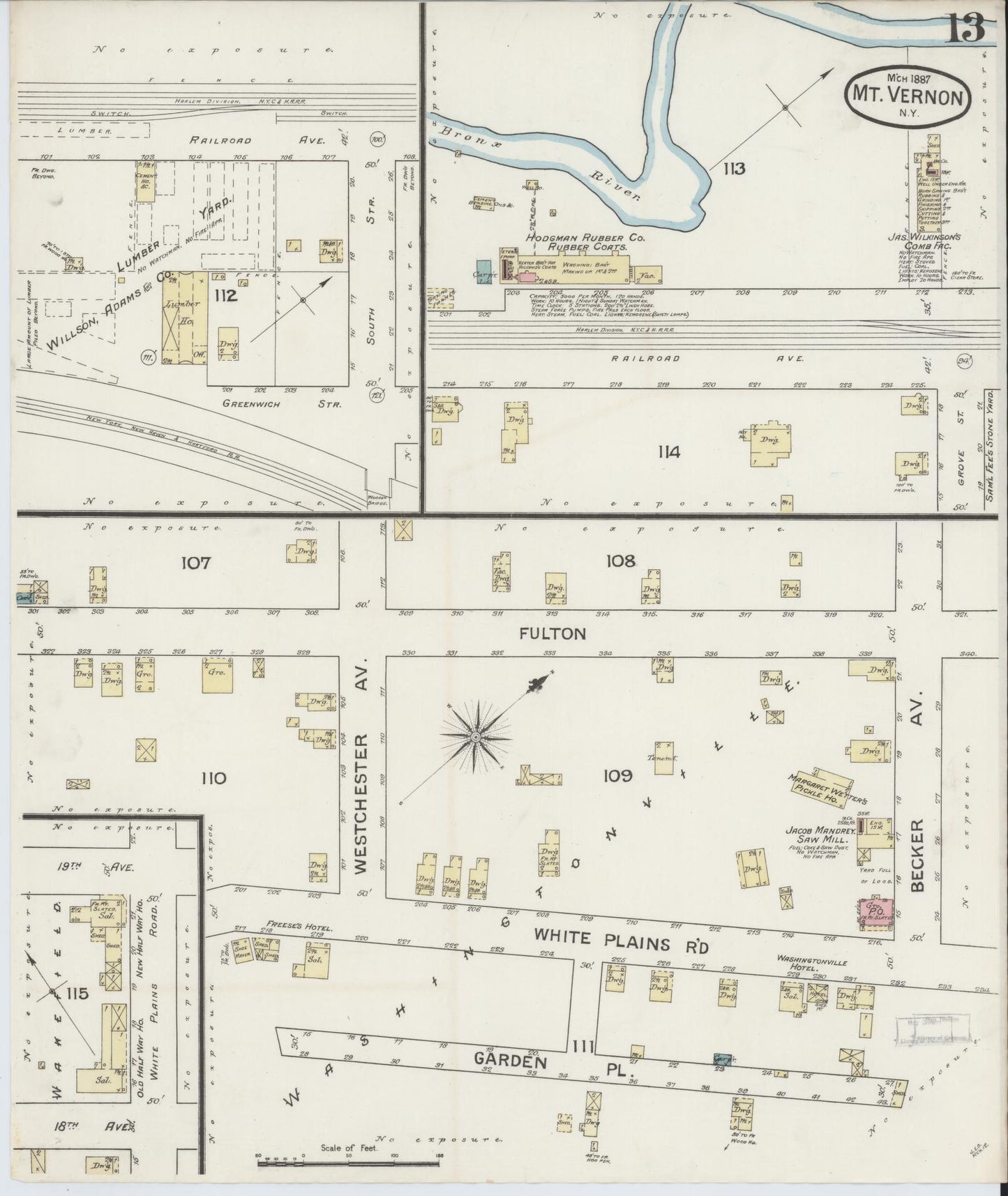 Sanborn Fire Insurance Map from Mount Vernon, Westchester County, New York (1887), Sheet #0013 - Complete Map Set gallery image, historic Sanborn map, vintage wall art, New York New York