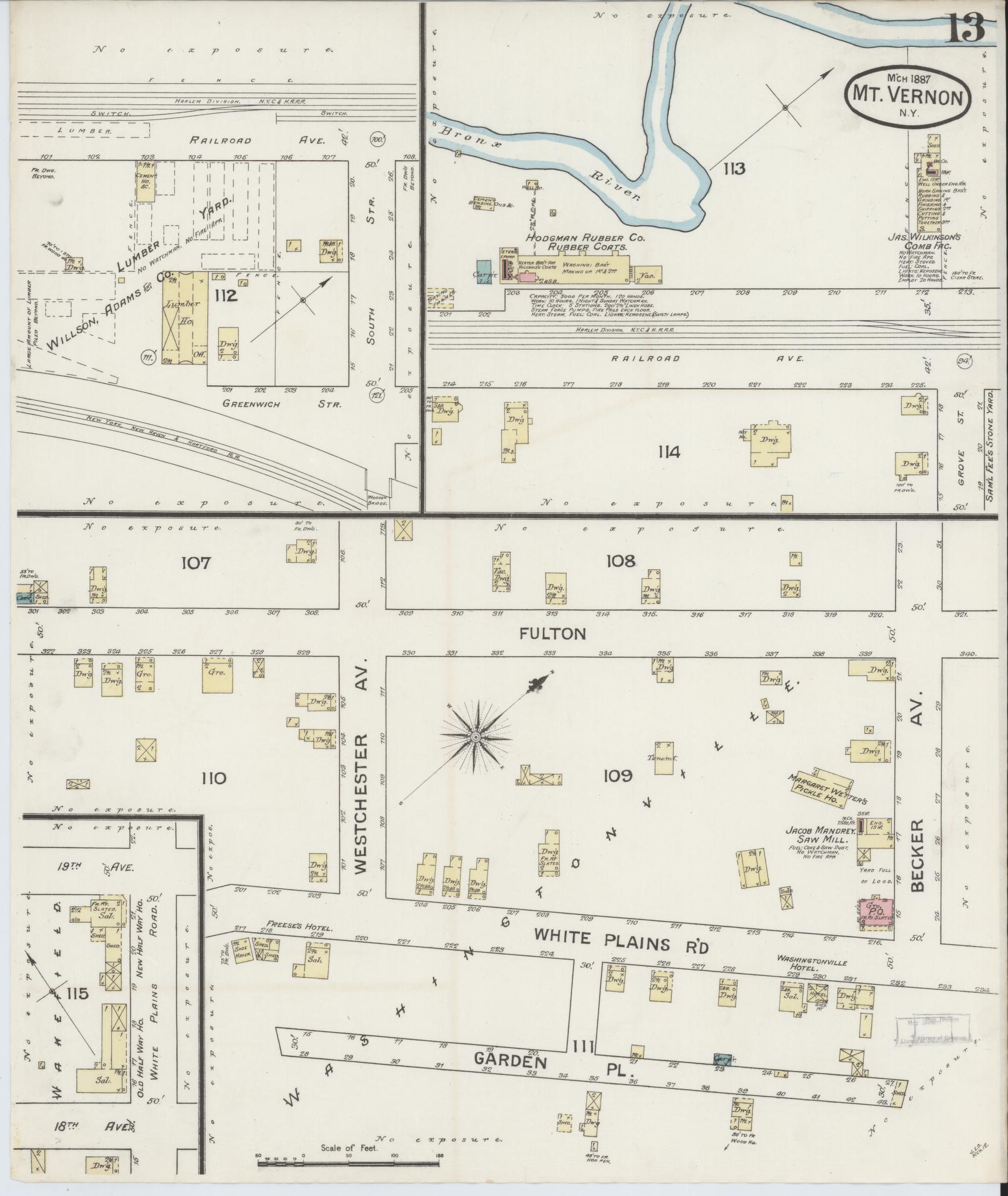 Sanborn Fire Insurance Map from Mount Vernon, Westchester County, New York (1887), Sheet #0013 - Complete Map Set gallery image, historic Sanborn map, vintage wall art, New York New York