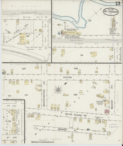 Sanborn Fire Insurance Map from Mount Vernon, Westchester County, New York (1887), Sheet #0013 - Complete Map Set gallery image, historic Sanborn map, vintage wall art, New York New York