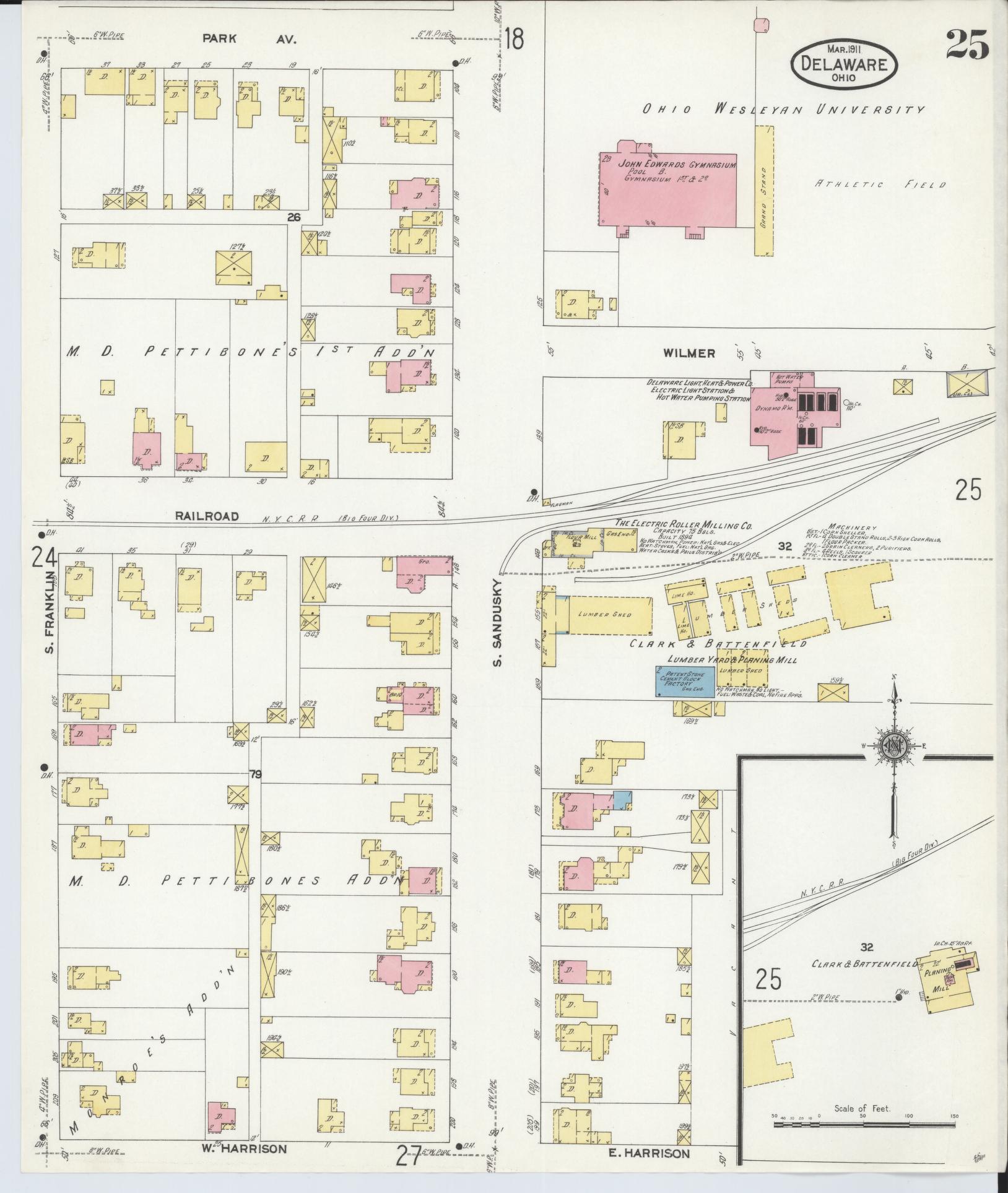 Sanborn Fire Insurance Map from Delaware, Delaware County, Ohio (1911), Sheet #0025 - Historic Sanborn Fire Insurance Map Print, vintage old map wall art, antique decor, genealogy gift, Sanborn Fire Insurance Map from Delaware Delaware map