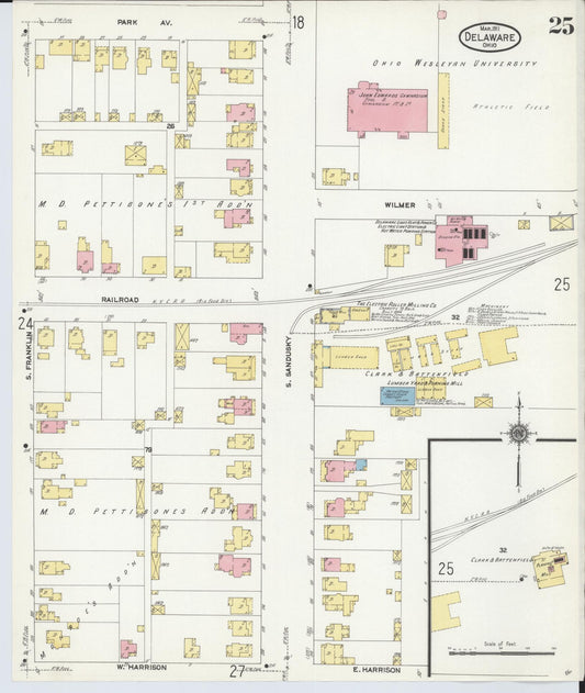 Sanborn Fire Insurance Map from Delaware, Delaware County, Ohio (1911), Sheet #0025 - Historic Sanborn Fire Insurance Map Print, vintage old map wall art, antique decor, genealogy gift, Sanborn Fire Insurance Map from Delaware Delaware map