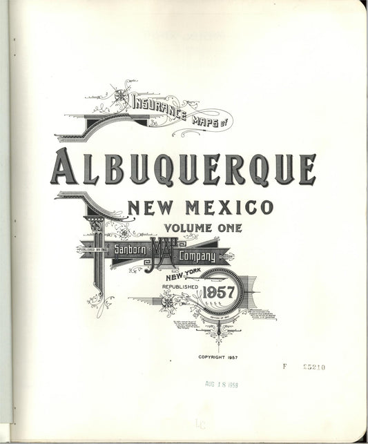 Sanborn Fire Insurance Map from Albuquerque, Bernalillo County, New Mexico (1957), Sheet #0001 - Complete Map Set gallery image, historic Sanborn map, vintage wall art, New Mexico New Mexico