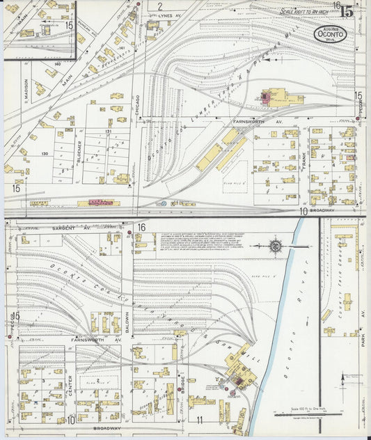 Sanborn Fire Insurance Map from Oconto, Oconto County, Wisconsin (1919), Sheet #0015 - Historic Sanborn Fire Insurance Map Print, vintage old map wall art, antique decor, genealogy gift, Wisconsin Wisconsin map