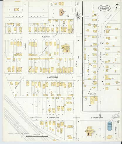 Sanborn Fire Insurance Map from Ironwood, Gogebic County, Michigan (1908), Sheet #0007 - Complete Map Set gallery image, historic Sanborn map, vintage wall art, Michigan Michigan