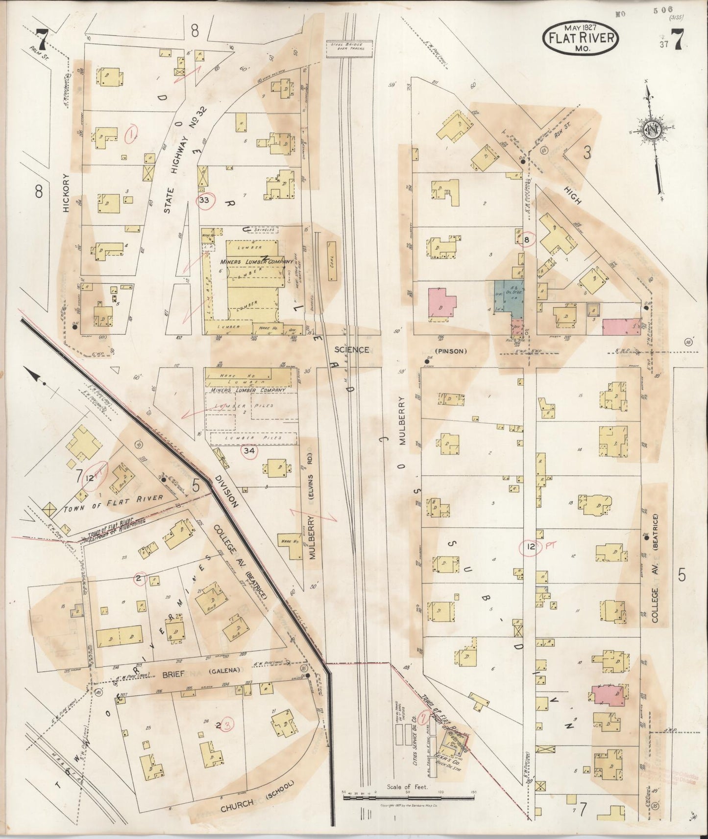 Sanborn Fire Insurance Map from Flat River, Saint Francois County, Missouri (1938), Sheet #0007 - Historic Sanborn Fire Insurance Map Print, vintage old map wall art, antique decor, genealogy gift, Missouri Missouri map