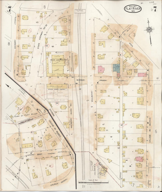 Sanborn Fire Insurance Map from Flat River, Saint Francois County, Missouri (1938), Sheet #0007 - Historic Sanborn Fire Insurance Map Print, vintage old map wall art, antique decor, genealogy gift, Missouri Missouri map