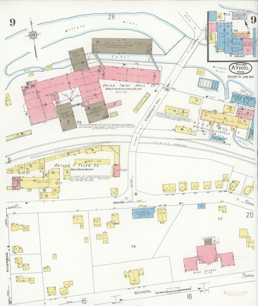 Sanborn Fire Insurance Map from Athol, Worcester County, Massachusetts (1936), Sheet #0009 - Historic Sanborn Fire Insurance Map Print, vintage old map wall art, antique decor, genealogy gift, Massachusetts Massachusetts map