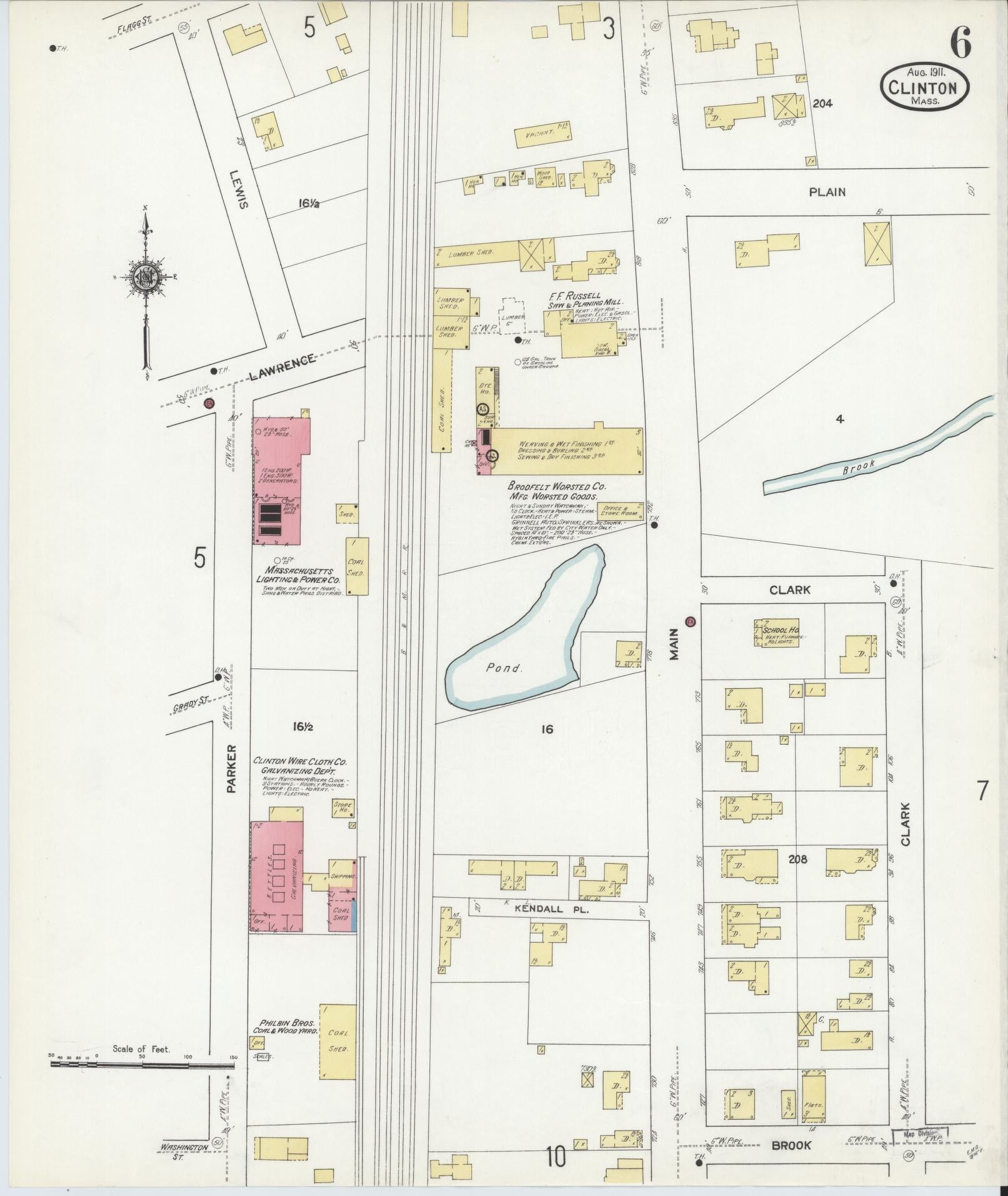 Sanborn Fire Insurance Map from Clinton, Worcester County, Massachusetts (1911), Sheet #0006 - Historic Sanborn Fire Insurance Map Print, vintage old map wall art, antique decor, genealogy gift, Massachusetts Massachusetts map