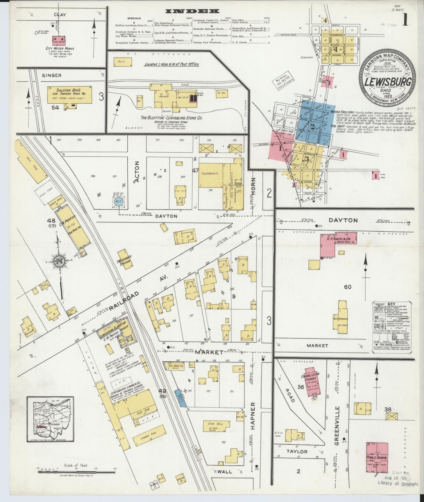 Sanborn Fire Insurance Map from Lewisburg, Preble County, Ohio (1920), Sheet #0001 - Historic Sanborn Fire Insurance Map Print, vintage old map wall art, antique decor, genealogy gift, Ohio Ohio map