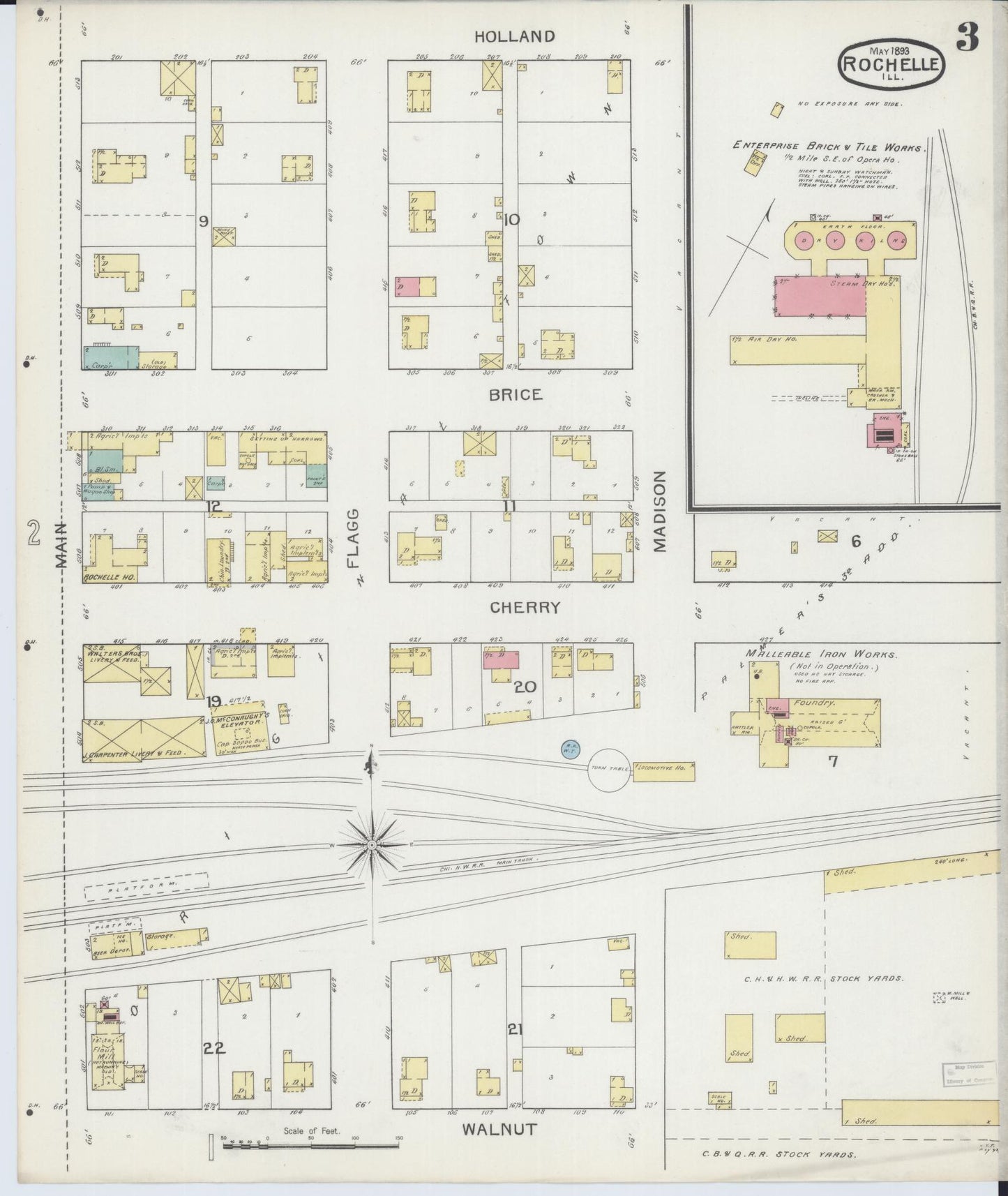 Sanborn Fire Insurance Map from Rochelle, Ogle County, Illinois (1893), Sheet #0003 - Complete Map Set gallery image, historic Sanborn map, vintage wall art, Illinois Illinois