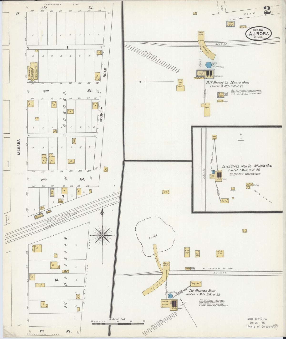 Sanborn Fire Insurance Map from Aurora, Saint Louis County, Minnesota (1906), Sheet #0002 - Historic Sanborn Fire Insurance Map Print, vintage old map wall art, antique decor, genealogy gift, Minnesota Minnesota map