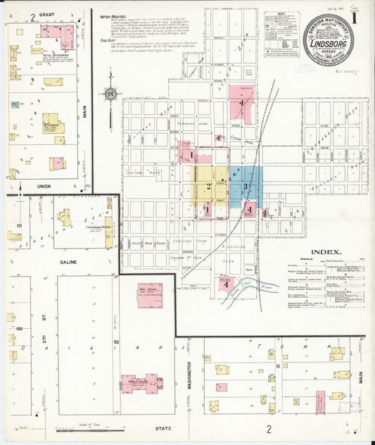 Sanborn Fire Insurance Map from Lindsborg, Mcpherson County, Kansas (1912), Sheet #0001 - Historic Sanborn Fire Insurance Map Print, vintage old map wall art, antique decor, genealogy gift, Kansas Kansas map