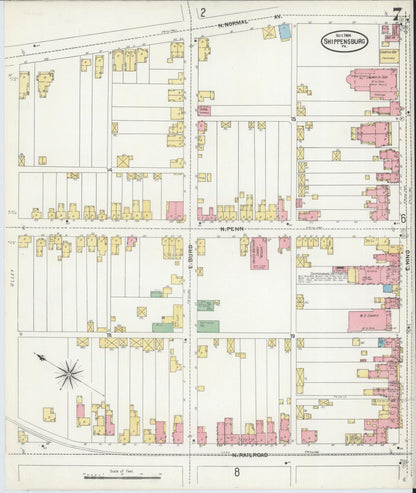Sanborn Fire Insurance Map from Shippensburg, Cumberland And Franklin Counties, Pennsylvania (1904), Sheet #0007 - Historic Sanborn Fire Insurance Map Print, vintage old map wall art, antique decor, genealogy gift, Counties Pennsylvania map