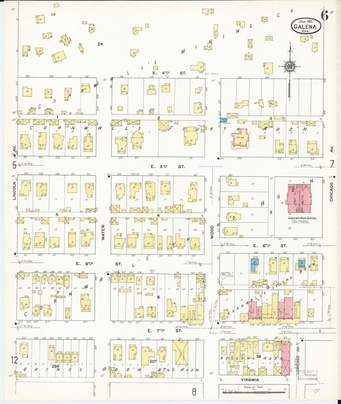 Sanborn Fire Insurance Map from Galena, Cherokee County, Kansas (1911), Sheet #0006 - Complete Map Set gallery image, historic Sanborn map, vintage wall art, Kansas Kansas