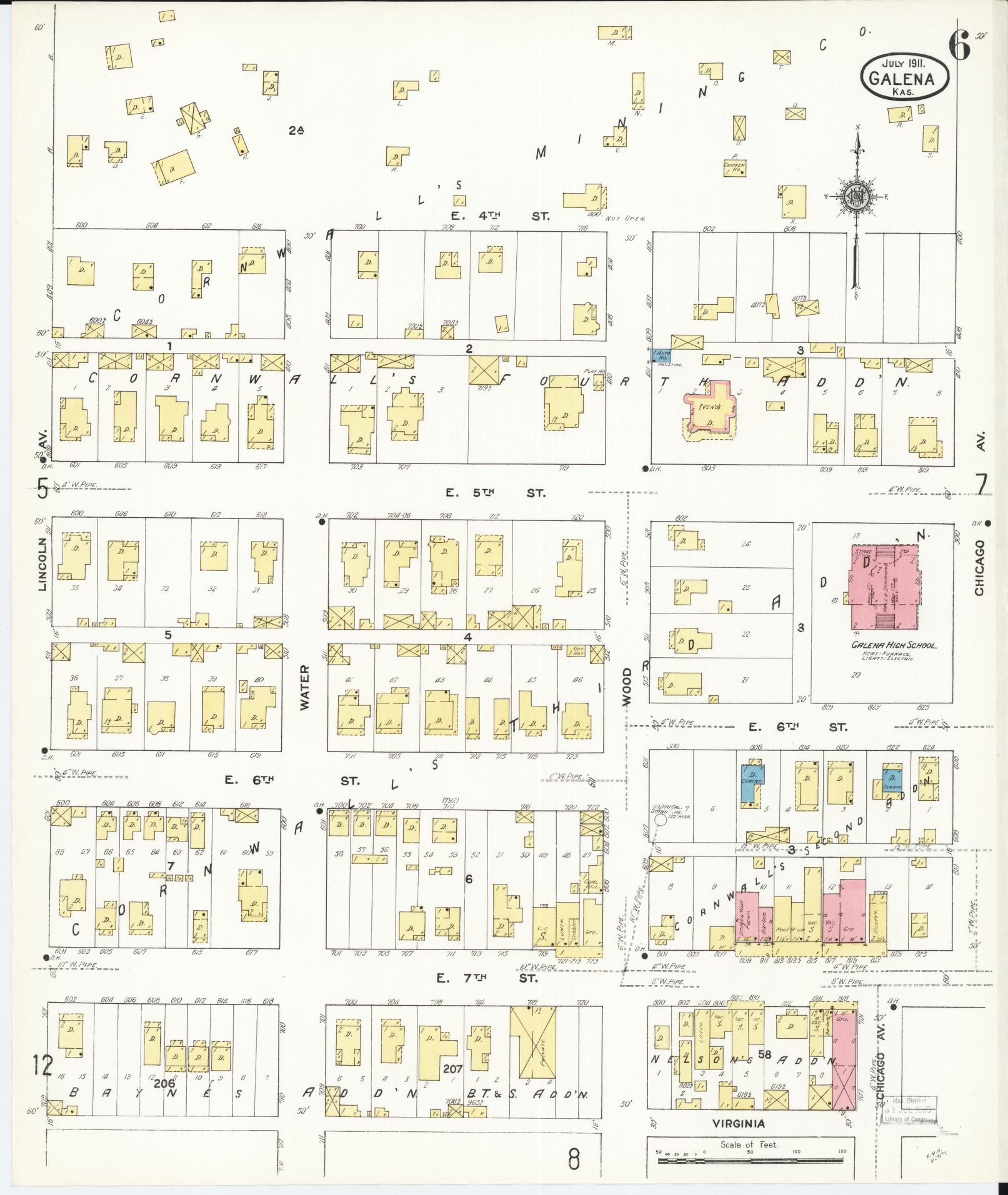 Sanborn Fire Insurance Map from Galena, Cherokee County, Kansas (1911), Sheet #0006 - Complete Map Set gallery image, historic Sanborn map, vintage wall art, Kansas Kansas