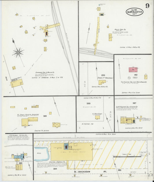 Sanborn Fire Insurance Map from South McAlester, Pittsburg County, Oklahoma (1904), Sheet #0009 - Historic Sanborn Fire Insurance Map Print, vintage old map wall art, antique decor, genealogy gift, Oklahoma Oklahoma map