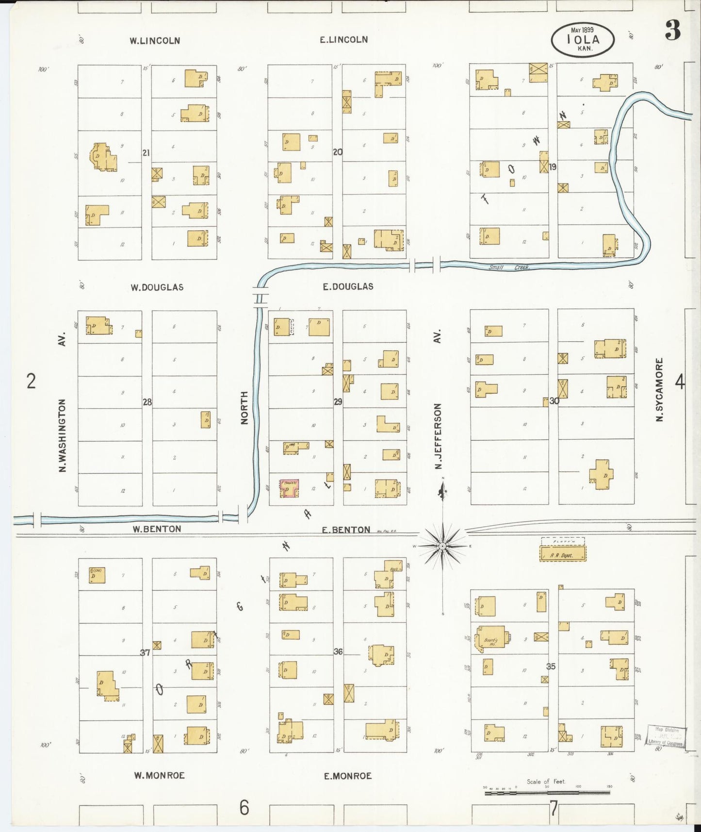 Sanborn Fire Insurance Map from Iola, Allen County, Kansas (1899), Sheet #0003 - Complete Map Set gallery image, historic Sanborn map, vintage wall art, Kansas Kansas