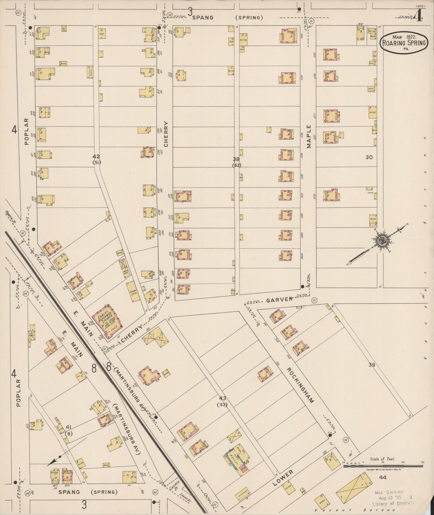 Sanborn Fire Insurance Map from Roaring Spring, Blair County, Pennsylvania (1922), Sheet #0004 - Complete Map Set gallery image, historic Sanborn map, vintage wall art, Pennsylvania Pennsylvania