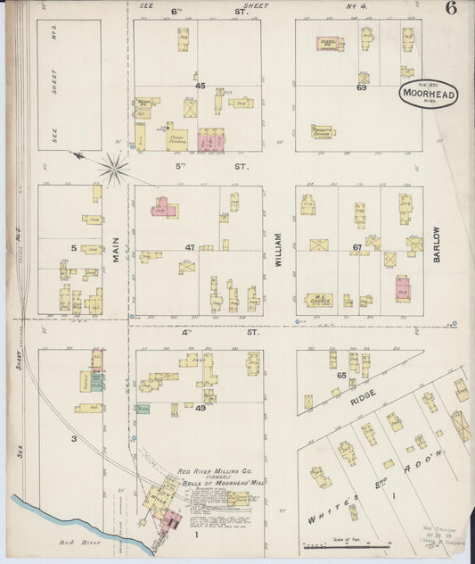 Sanborn Fire Insurance Map from Moorhead, Clay County, Minnesota (1890), Sheet #0006 - Historic Sanborn Fire Insurance Map Print, vintage old map wall art, antique decor, genealogy gift, Minnesota Minnesota map