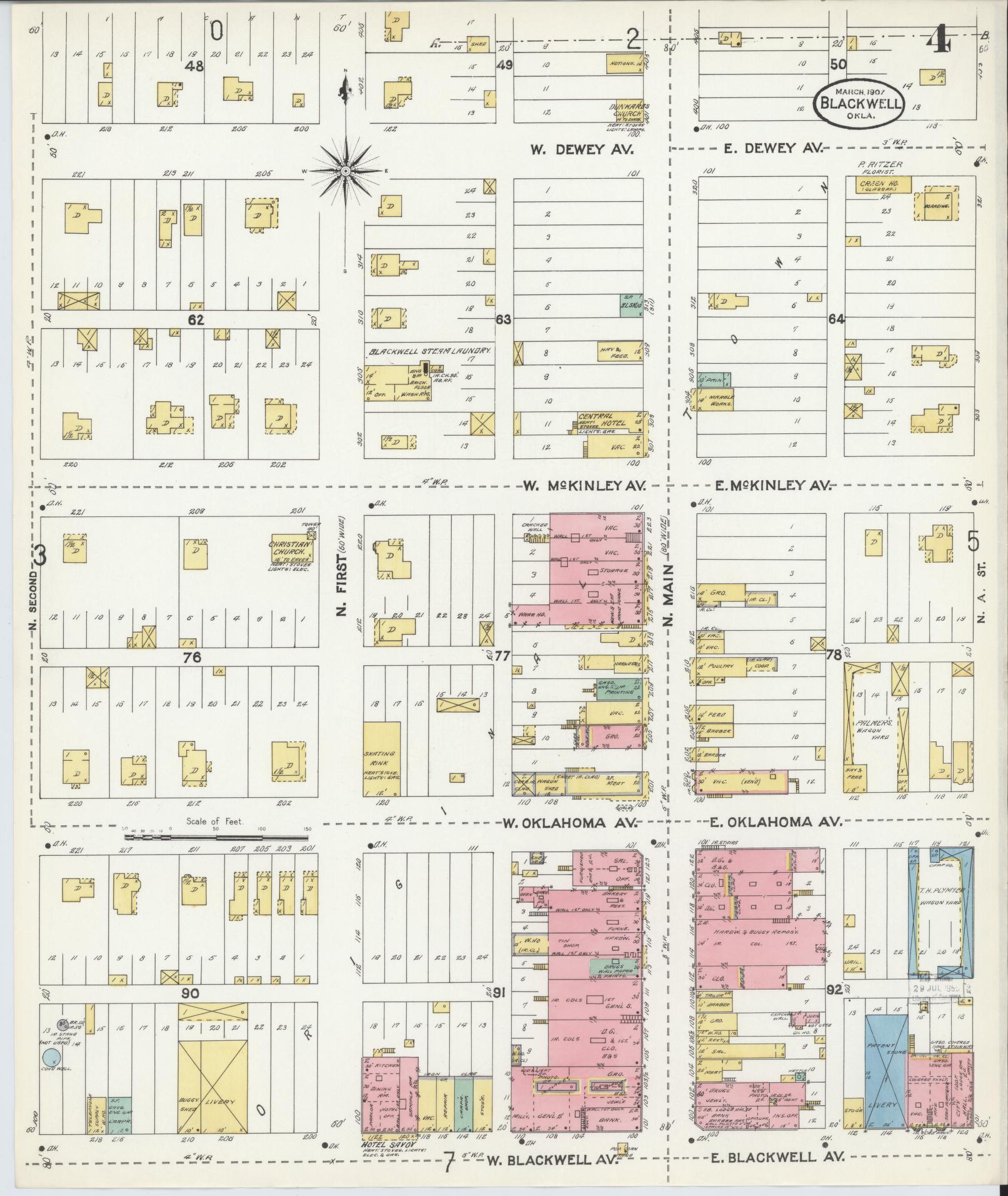 Sanborn Fire Insurance Map from Blackwell, Kay County, Oklahoma (1907), Sheet #0004 - Complete Map Set gallery image, historic Sanborn map, vintage wall art, Oklahoma Oklahoma
