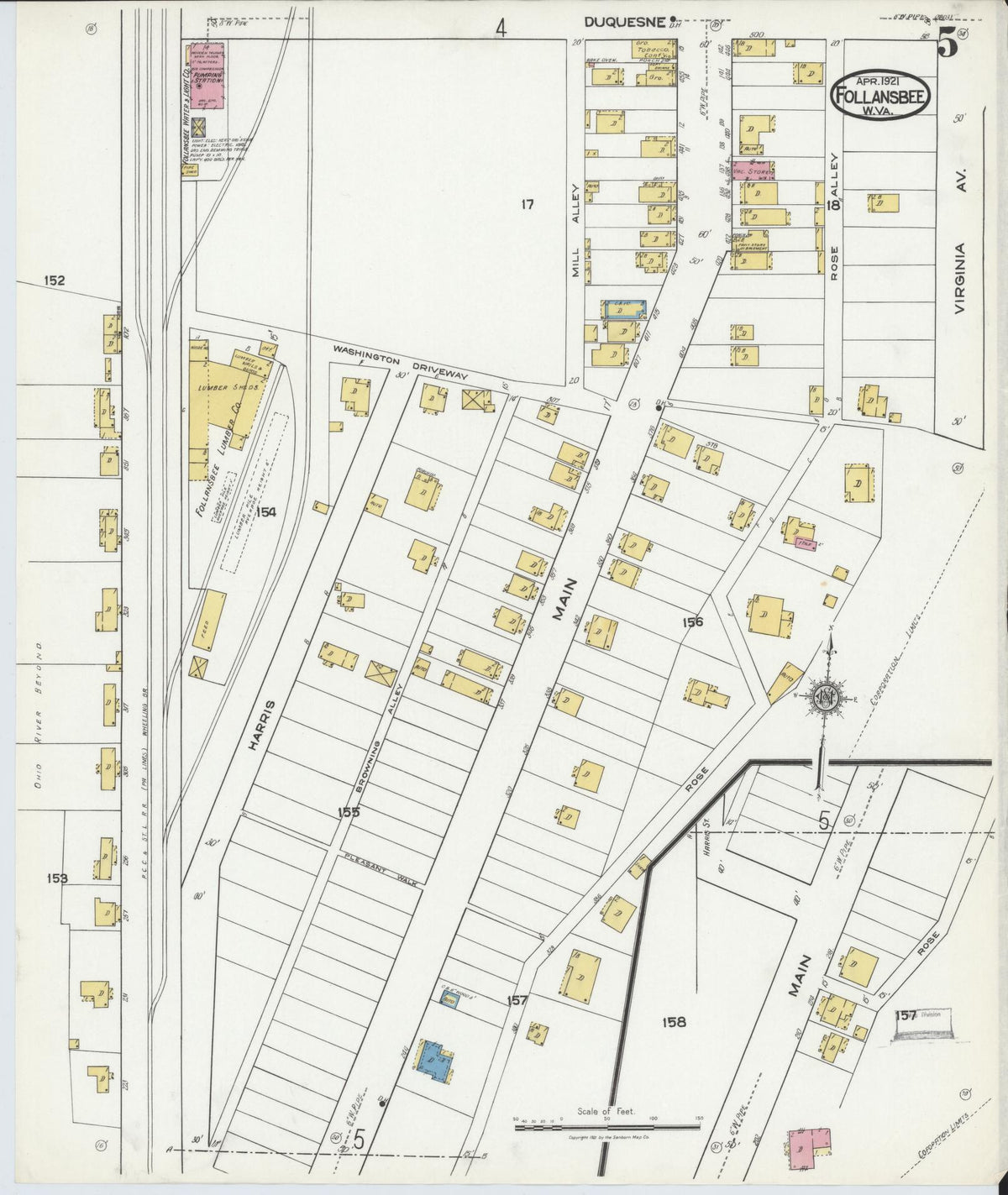 Sanborn Fire Insurance Map from Follansbee, Brooke County, West Virginia (1921), Sheet #0005 - Complete Map Set gallery image, historic Sanborn map, vintage wall art, West Virginia West Virginia
