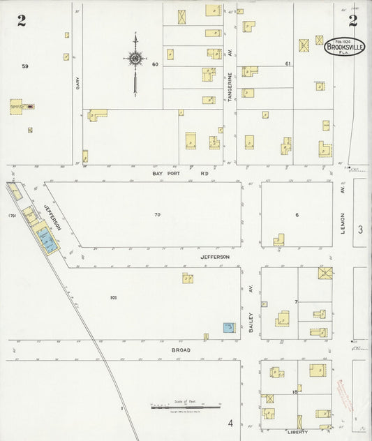 Sanborn Fire Insurance Map from Brooksville, Hernando County, Florida (1924), Sheet #0002 - Historic Sanborn Fire Insurance Map Print, vintage old map wall art, antique decor, genealogy gift, Florida Florida map