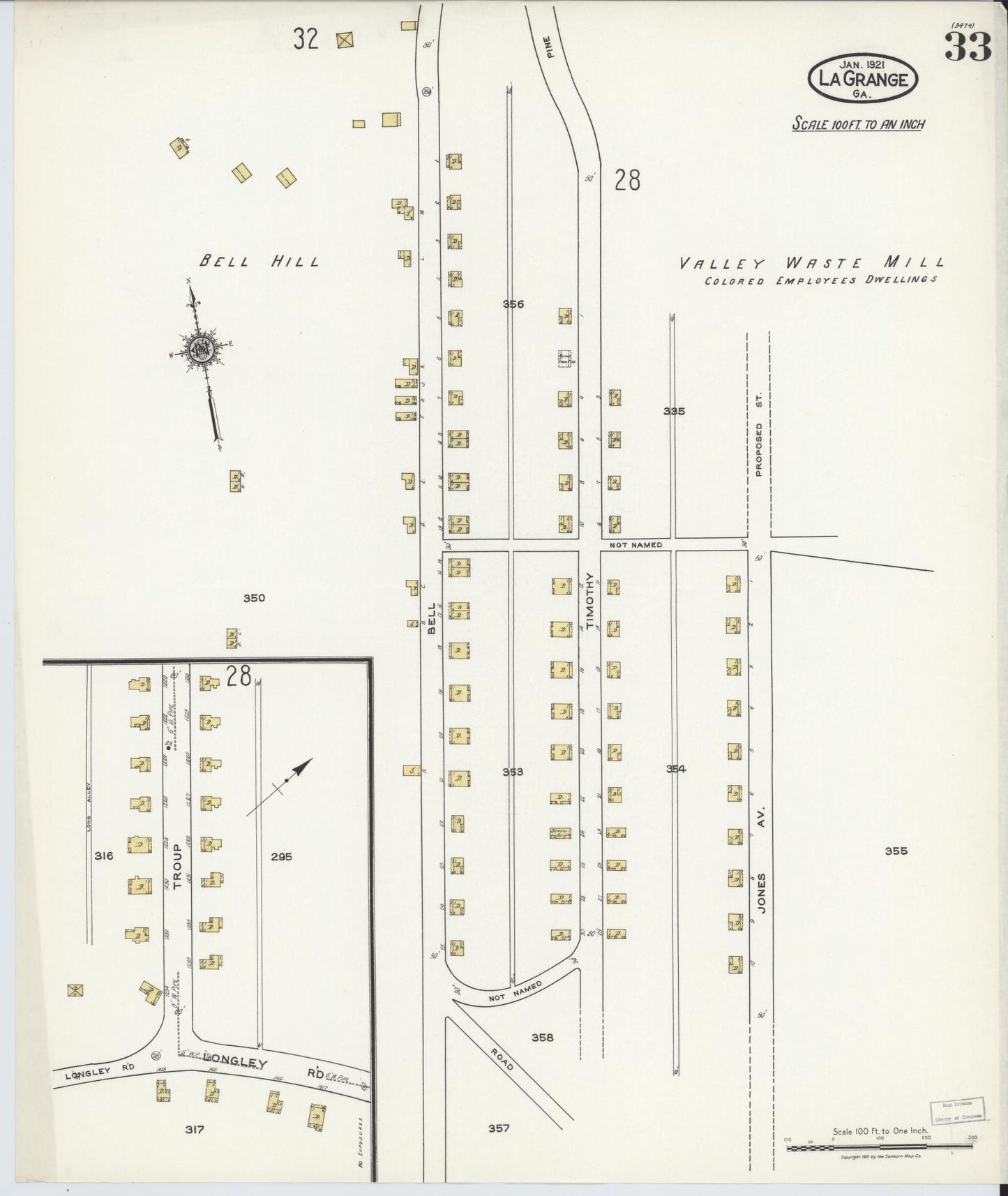 Sanborn Fire Insurance Map from La Grange, Troup County, Georgia (1921), Sheet #0033 - Historic Sanborn Fire Insurance Map Print, vintage old map wall art, antique decor, genealogy gift, Georgia Georgia map