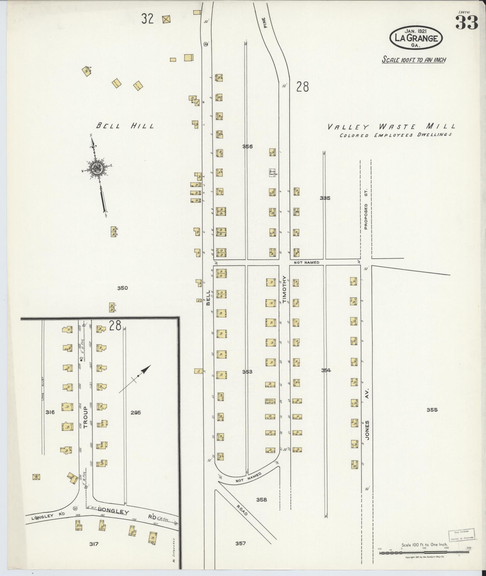 Sanborn Fire Insurance Map from La Grange, Troup County, Georgia (1921), Sheet #0033 - Historic Sanborn Fire Insurance Map Print, vintage old map wall art, antique decor, genealogy gift, Georgia Georgia map