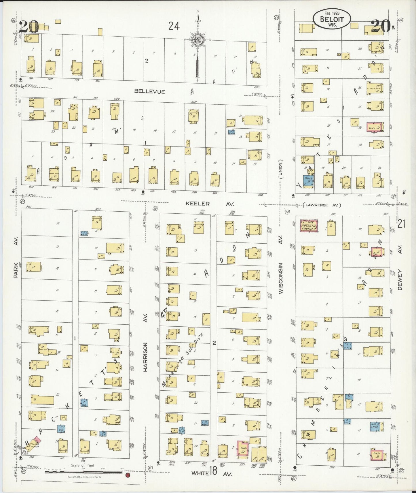 Sanborn Fire Insurance Map from Beloit, Rock County, Wisconsin (1926), Sheet #0020 - Historic Sanborn Fire Insurance Map Print, vintage old map wall art, antique decor, genealogy gift, Wisconsin Wisconsin map