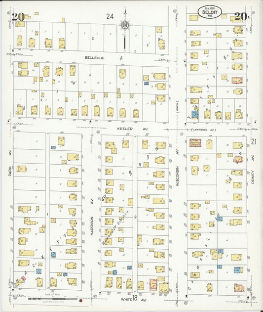 Sanborn Fire Insurance Map from Beloit, Rock County, Wisconsin (1926), Sheet #0020 - Historic Sanborn Fire Insurance Map Print, vintage old map wall art, antique decor, genealogy gift, Wisconsin Wisconsin map