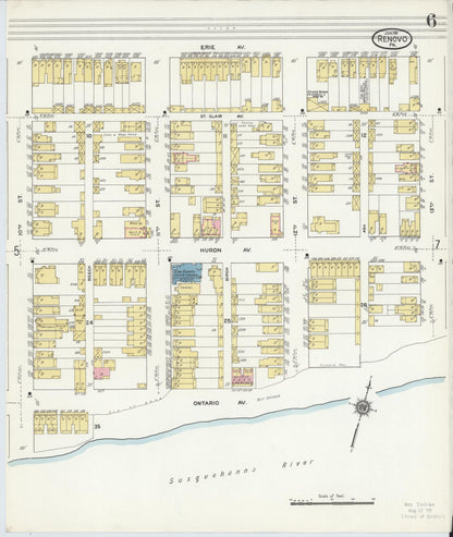 Sanborn Fire Insurance Map from Renovo, Clinton County, Pennsylvania (1911), Sheet #0006 - Historic Sanborn Fire Insurance Map Print, vintage old map wall art, antique decor, genealogy gift, Pennsylvania Pennsylvania map