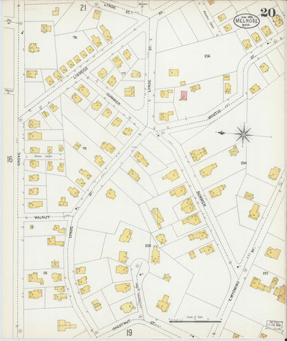 Sanborn Fire Insurance Map from Melrose, Middlesex County, Massachusetts (1903), Sheet #0020 - Historic Sanborn Fire Insurance Map Print, vintage old map wall art, antique decor, genealogy gift, Massachusetts Massachusetts map