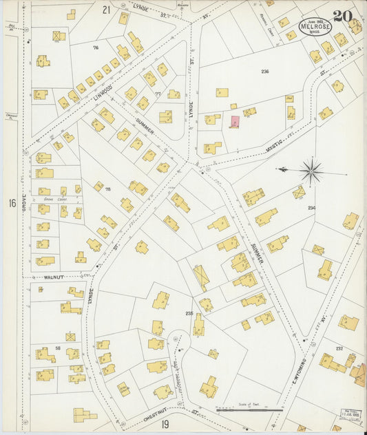 Sanborn Fire Insurance Map from Melrose, Middlesex County, Massachusetts (1903), Sheet #0020 - Historic Sanborn Fire Insurance Map Print, vintage old map wall art, antique decor, genealogy gift, Massachusetts Massachusetts map