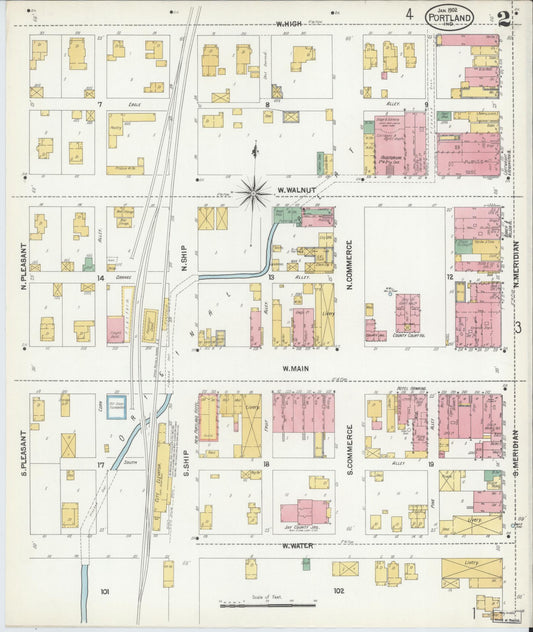 Sanborn Fire Insurance Map from Portland, Jay County, Indiana (1902), Sheet #0002 - Historic Sanborn Fire Insurance Map Print, vintage old map wall art, antique decor, genealogy gift, Indiana Indiana map