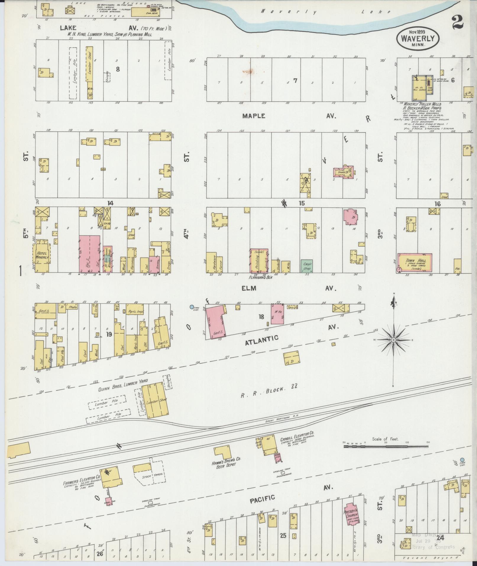Sanborn Fire Insurance Map from Waverly, Wright County, Minnesota (1899), Sheet #0002 - Historic Sanborn Fire Insurance Map Print, vintage old map wall art, antique decor, genealogy gift, Minnesota Minnesota map